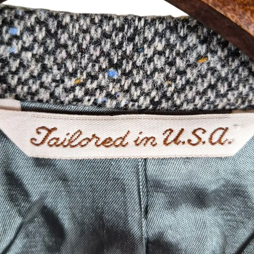 Vtg Donegal Wool Tweed Blazer 48L Suede Elbow Patch Fleck USA Old Money Stafford